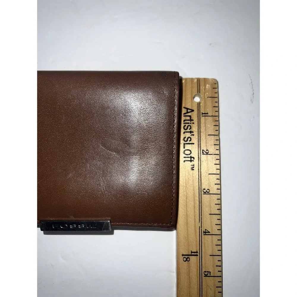 Fossil Mens Credit Card‎ Holder Wallet Brown Leather Bifold